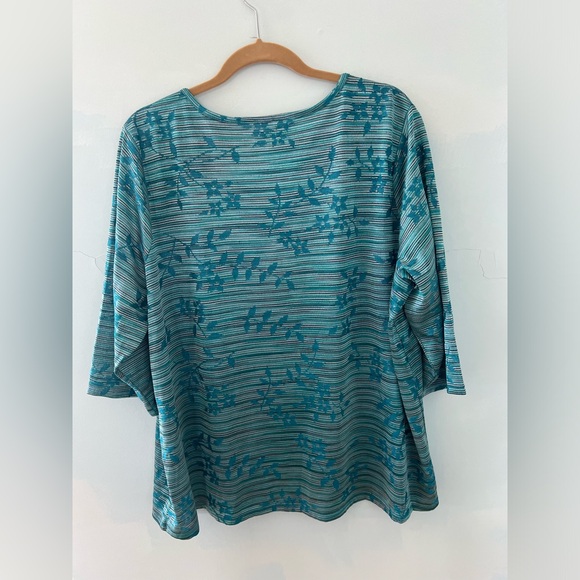 Floral & Stripe Shimmery Cardigan Aqua, Silver, Blk 2X Jones Of New York NWOT - Picture 2 of 7